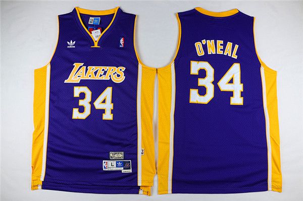 Men Los Angeles Lakers 34 Oneal Purple Throwback NBA Jerseys